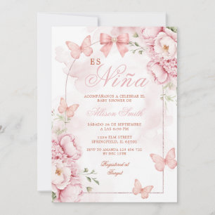 Es Nina Pink Butterfly Baby Shower Invitation