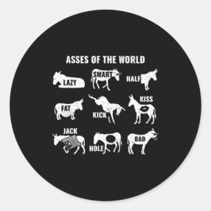 Es The World Funny Lazy Smart Half Fat Kick Kiss  Classic Round Sticker
