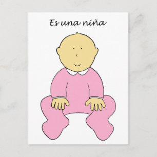 Es una niña, spanish, it's a girl. announcement postcard