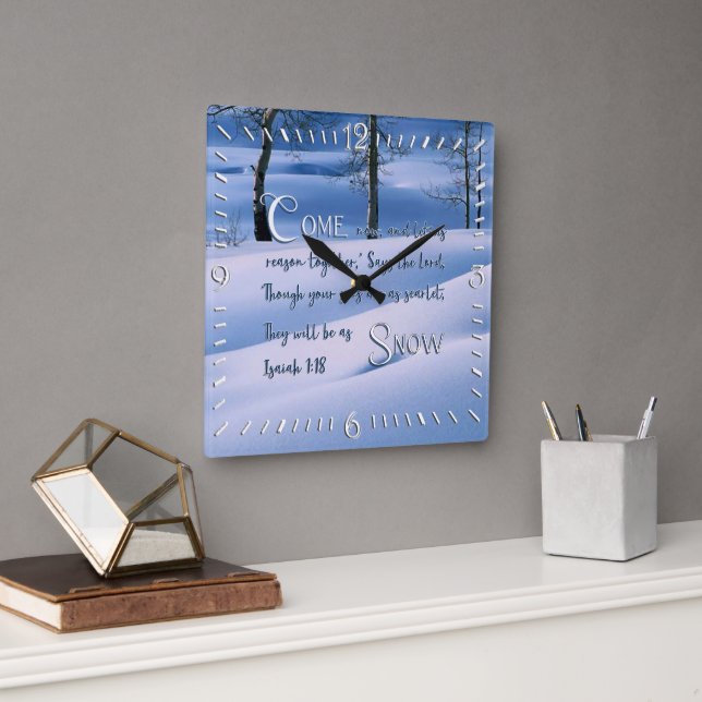 Ésaïe 1:18 Inspirationnel Carré Horloge murale (Bureau)