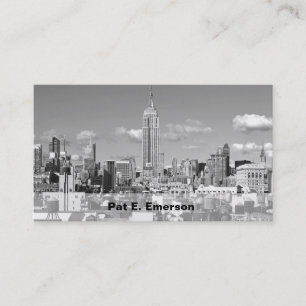 ESB NYC Skyline Puffy Clouds BW Business Card