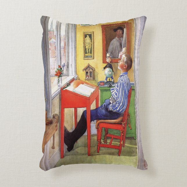 Esbjorn Doing His Homework by Carl Larsson Accent Pillow (Front(Vertical))