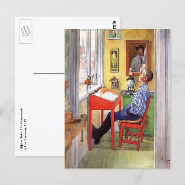 Esbjorn Doing His Homework by Carl Larsson Postcard (Front/Back)