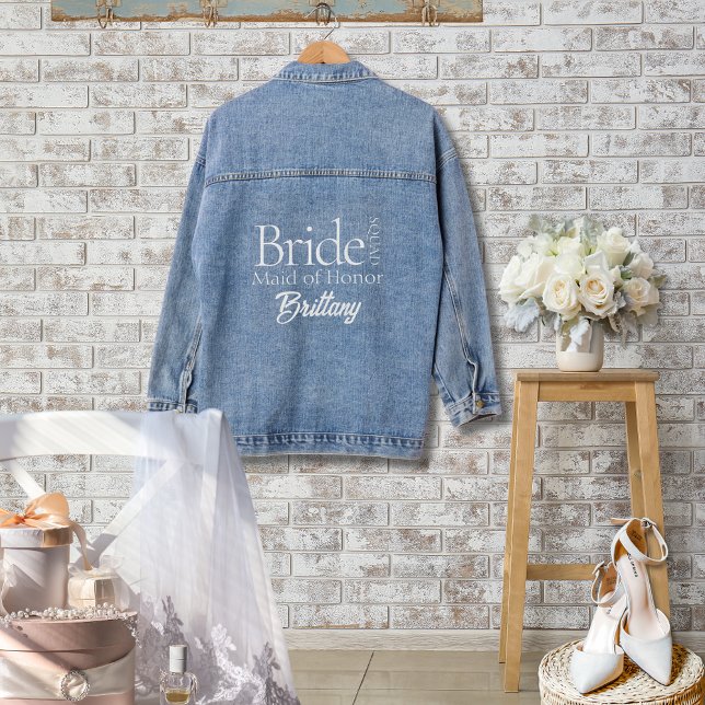 Escadron de mariées de la fête nuptiale moderne, s (Unique Personalized Bride Squad Denim Jacket for Bridal Party or Bridal Shower Gift Ideas)