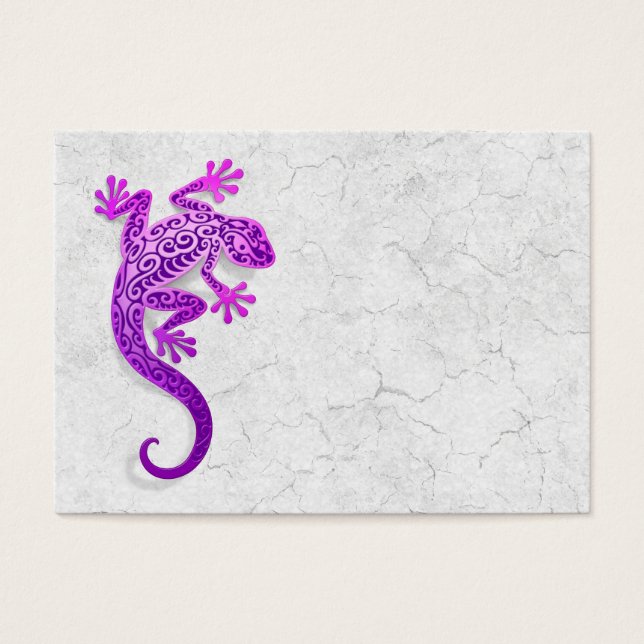 Escalade Gecko violet sur un mur blanc (Devant)