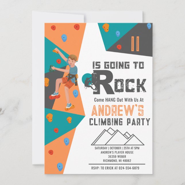 Escalade personnelle Boy Rock Invitation d'anniver (Devant)