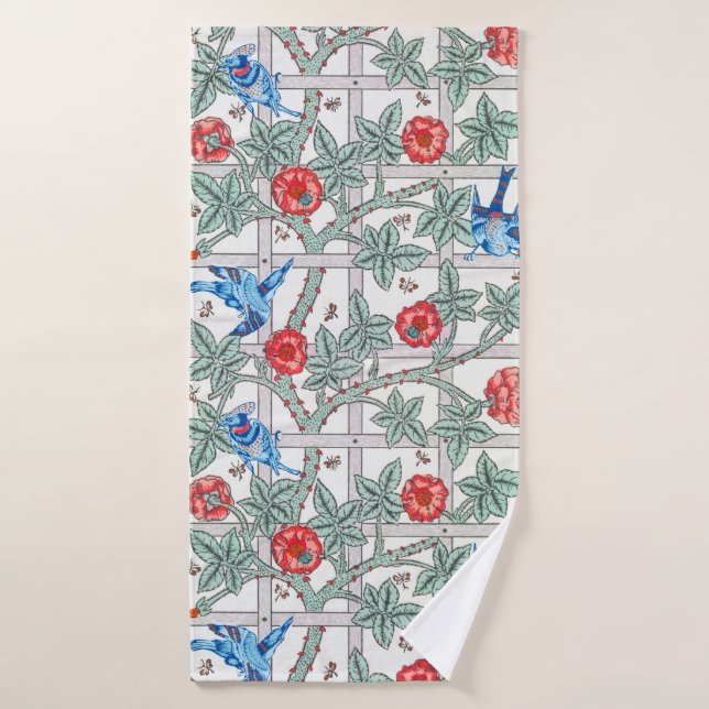 Escalade Rose et petit oiseau, William Morris (Serviette de bain)