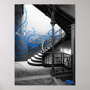 Escalier Art déco noir et blanc avec bleu