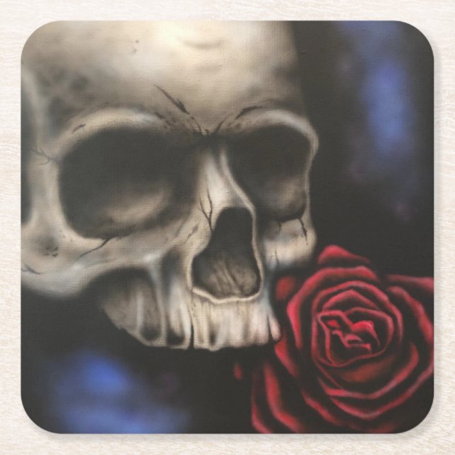"Escape from the Darkness" Skull and Rose Coaster (Front)