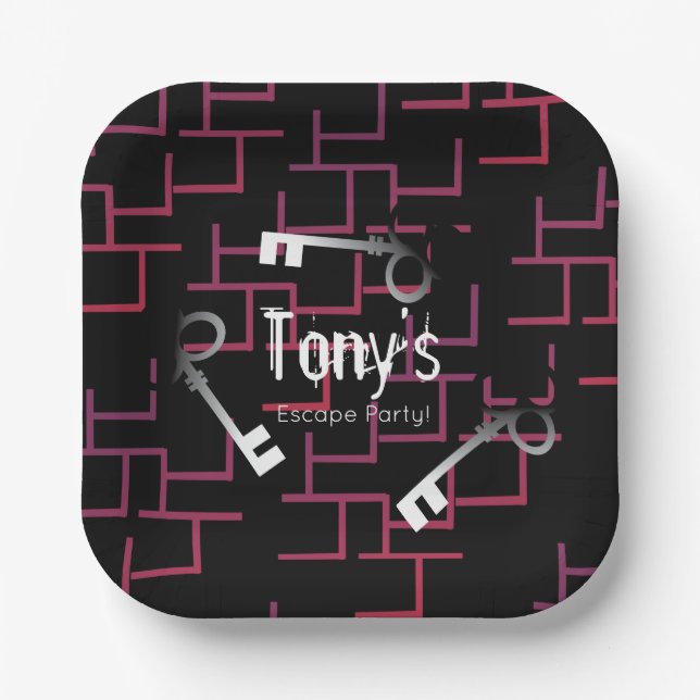 Escape Party Birthday Maze Keys Paper Plate (Front)