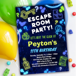 Escape Room Anniversaire Fête Invitation Bleu Vert