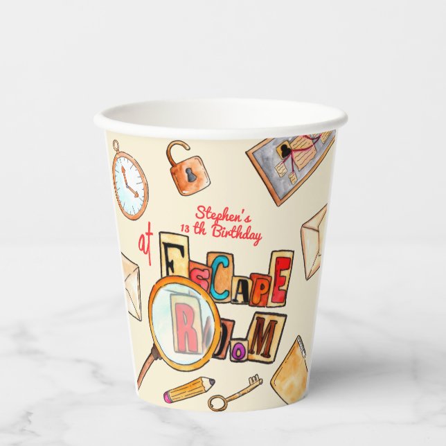 Escape room birthday paper cups (Front)