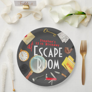 Escape room birthday paper plate