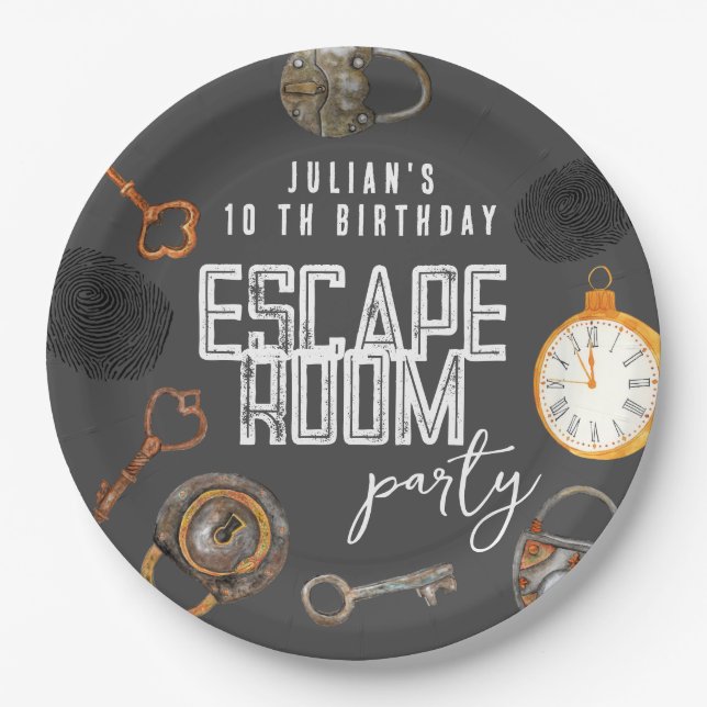 Escape room birthday party paper plate (Front)