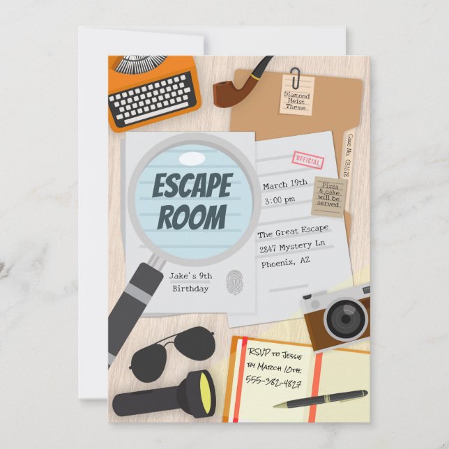 Escape Room Detective Anniversaire Fête Invitation (Devant)