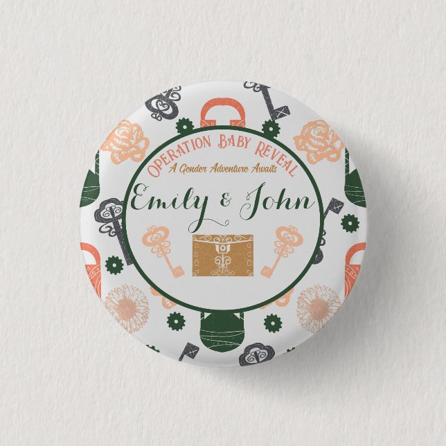 Escape Room Gender Reveal Baby Shower 1 Inch Round Button (Front)