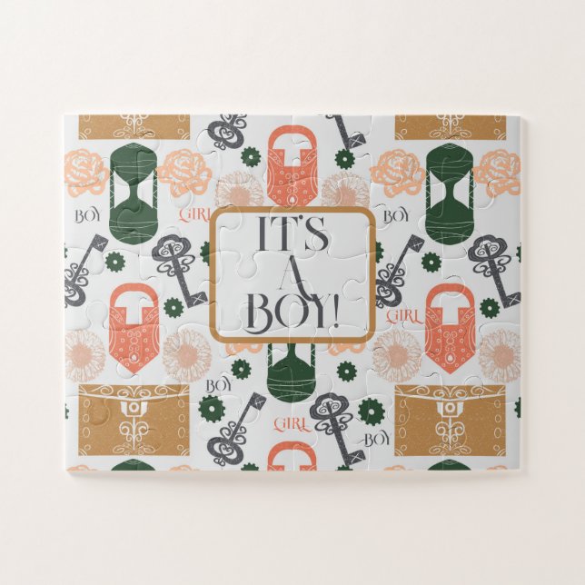Escape Room Gender Reveal Baby Shower Boy Jigsaw Puzzle (Horizontal)