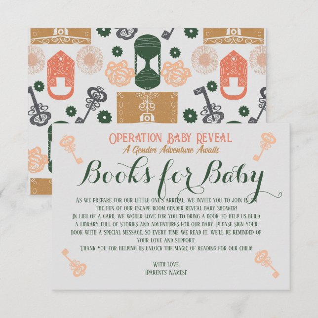 Escape Room Gender Reveal Books for Baby Enclosure Card (Front/Back)