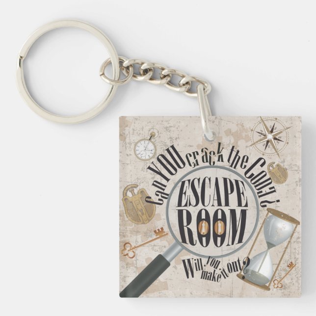 Escape Room Party Puzzle Clue Keychain (Front)