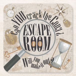 Escape Room Party Puzzle Clue  Square Paper Coaster
