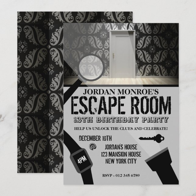 Escape Room, Patterned Birthday Party Invitation (Front/Back)