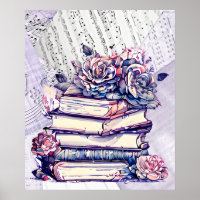 Escape Stack of Old Vintage Books with Roses  