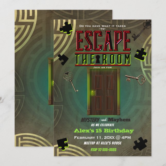 Escape the Room Murder Mystery Dinner Party Invitation (Front/Back)