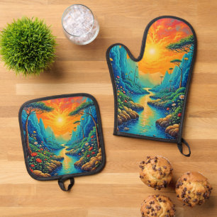 Escape to Nature Art Design Oven Mitt & Pot Holder Set