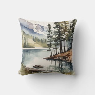 Escape to Nature Watercolor Rustic Mountain Throw Pillow