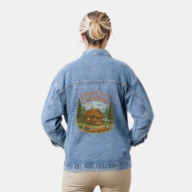 ESCAPE TO THE CROSSING Maggie Sullivan Cozy Cabin Denim Jacket (Model)
