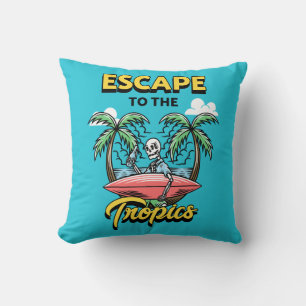 Escape to the Tropics Skeleton Surf Throw Pillow