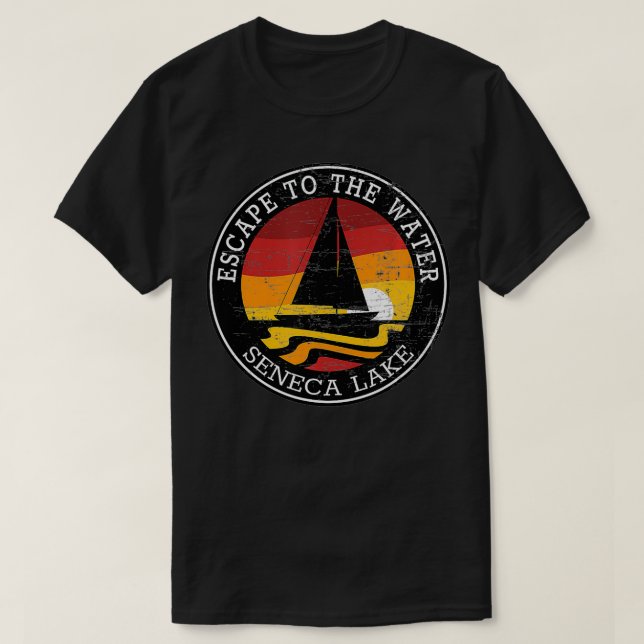 Escape To The Water Seneca Lake New York Sailing R T-Shirt (Design Front)