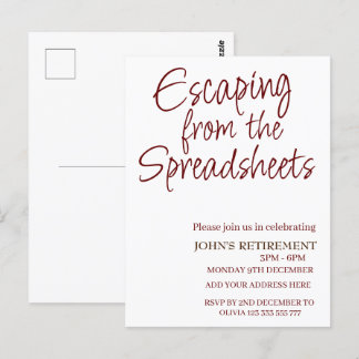 Escaping from the spreadsheets Funny Retirement Postcard