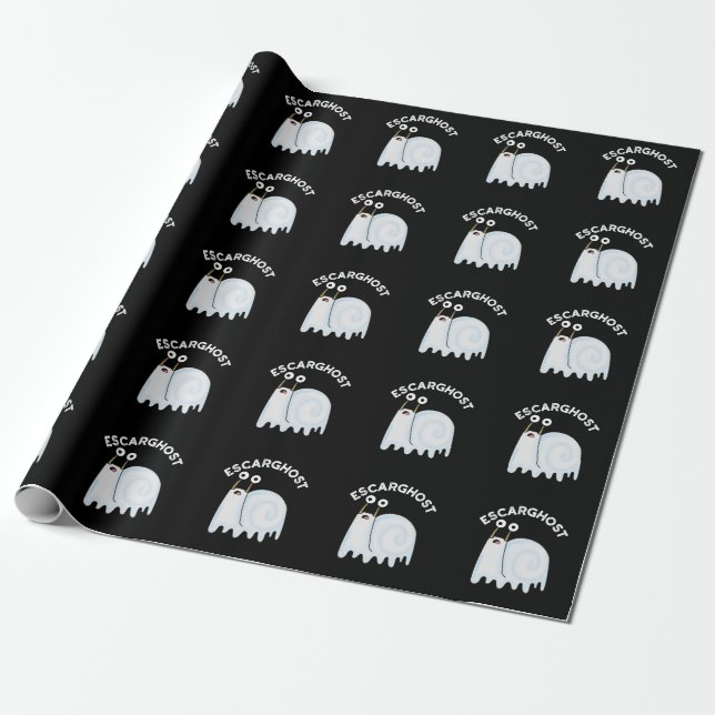 Escarghost Funny French Ghost Snail Pun Dark BG Wrapping Paper (Unrolled)