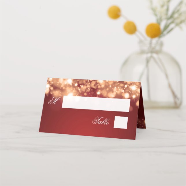 Escort Card Holiday Wedding Sparkling Lights Gold (Front)