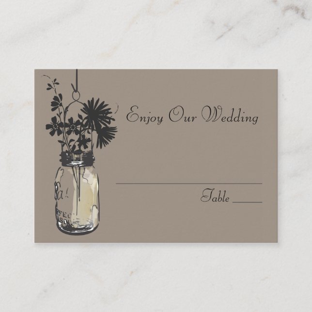 Escort Seating Card Wild Flowers & Mason Jar (Front)