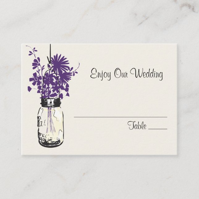Escort Seating Card Wild Flowers & Mason Jar (Front)