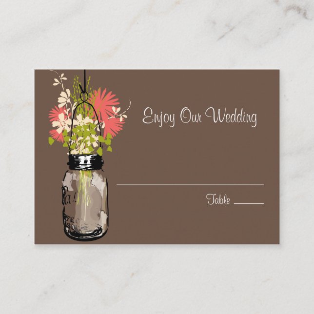 Escort Seating Card Wild Flowers & Mason Jar (Front)