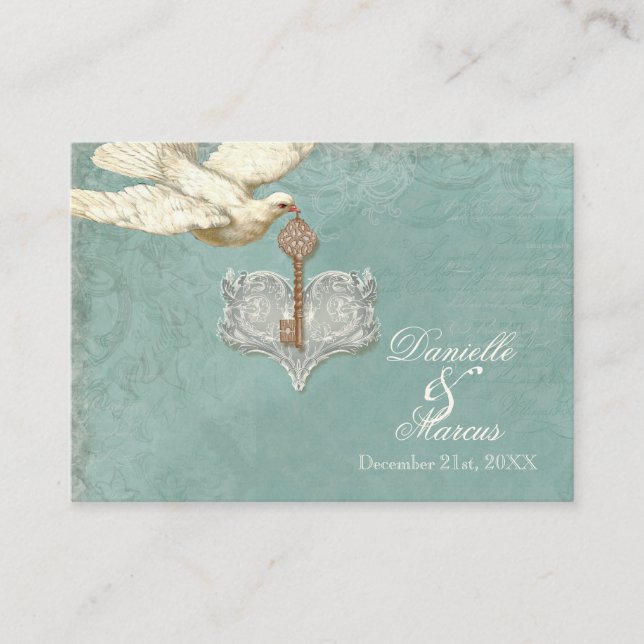 Escort Table Seating Card, Key to my Heart, Doves Place Card (Front)