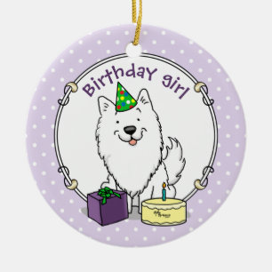 Eskie Happy Birthday Party American Eskimo Dog Ceramic Ornament