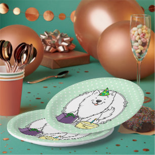 Eskie Happy Birthday Party American Eskimo Dog Paper Plate