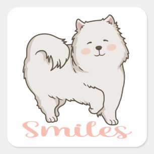 Eskie Puppy Cartoon Dog Mom American Eskimo Hello Square Sticker