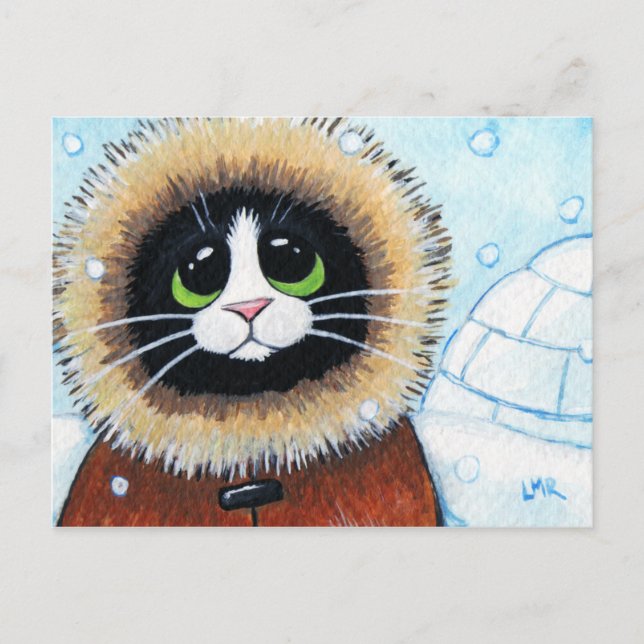 Eskimo Cat et Igloo | Carte postale Animal Art (Devant)