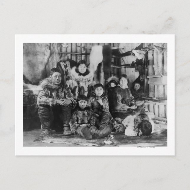 Eskimo Family in Winter Igloo Photograph Postcard (Front)