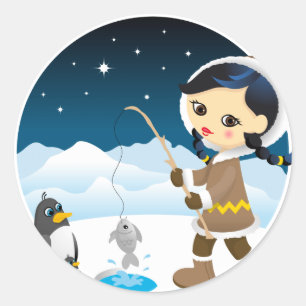 Eskimo girl classic round sticker