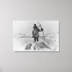 Eskimo Hunter with Polar Bear Photograph Canvas Print