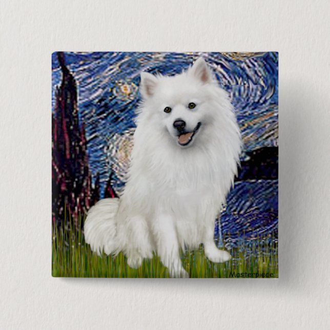 Eskimo Spitz 1 - Starry Night (Vert) 2 Inch Square Button (Front)
