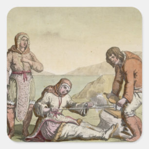 Eskimos, 1817 (colour engraving) square sticker