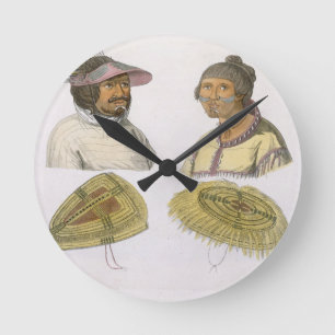 Eskimos from North America (colour engraving) Round Clock