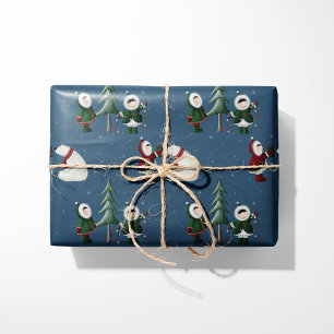 Eskimos & Polar Bears on Blue Wrapping Paper